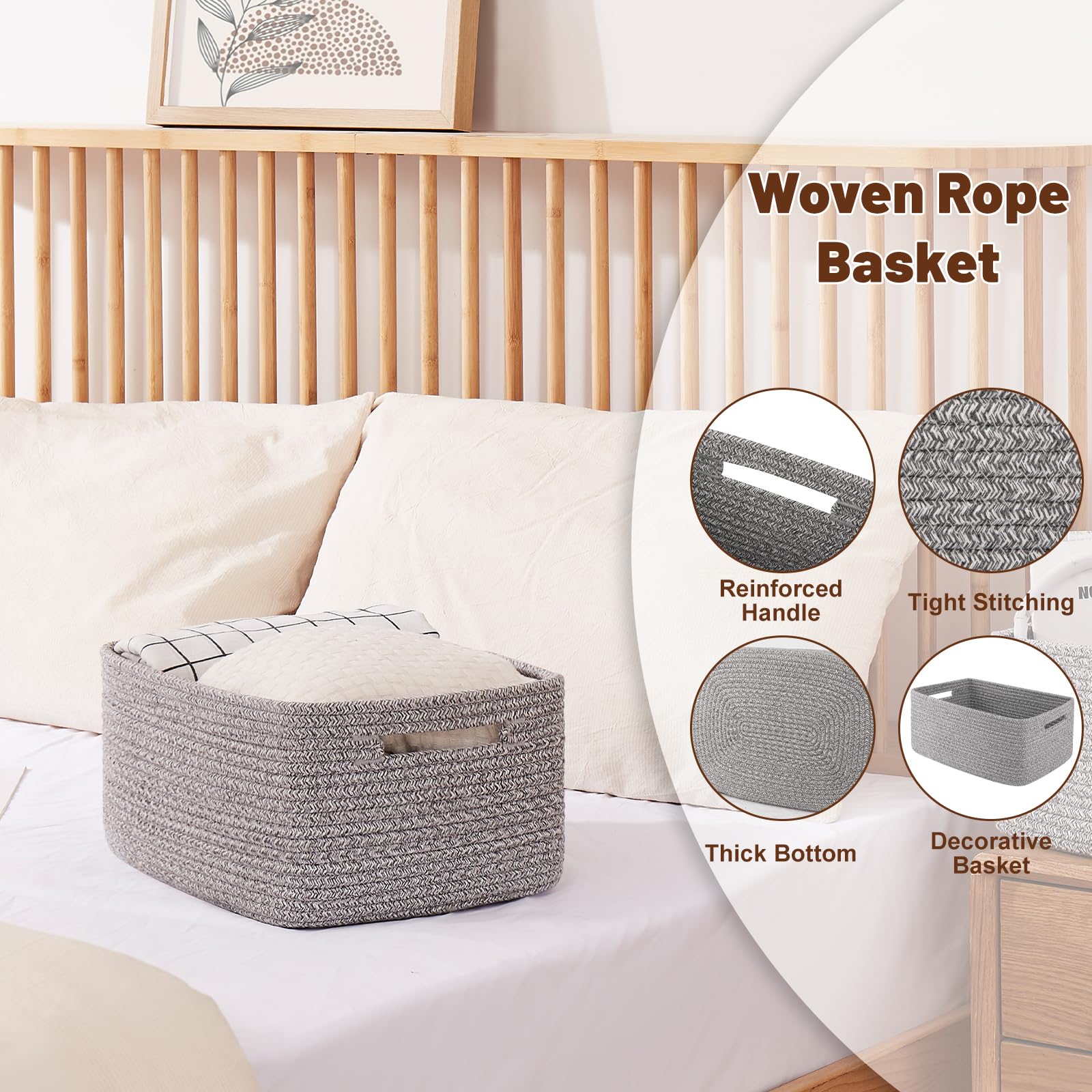 OIAHOMY baby nursery basket, soft rope and safe storage