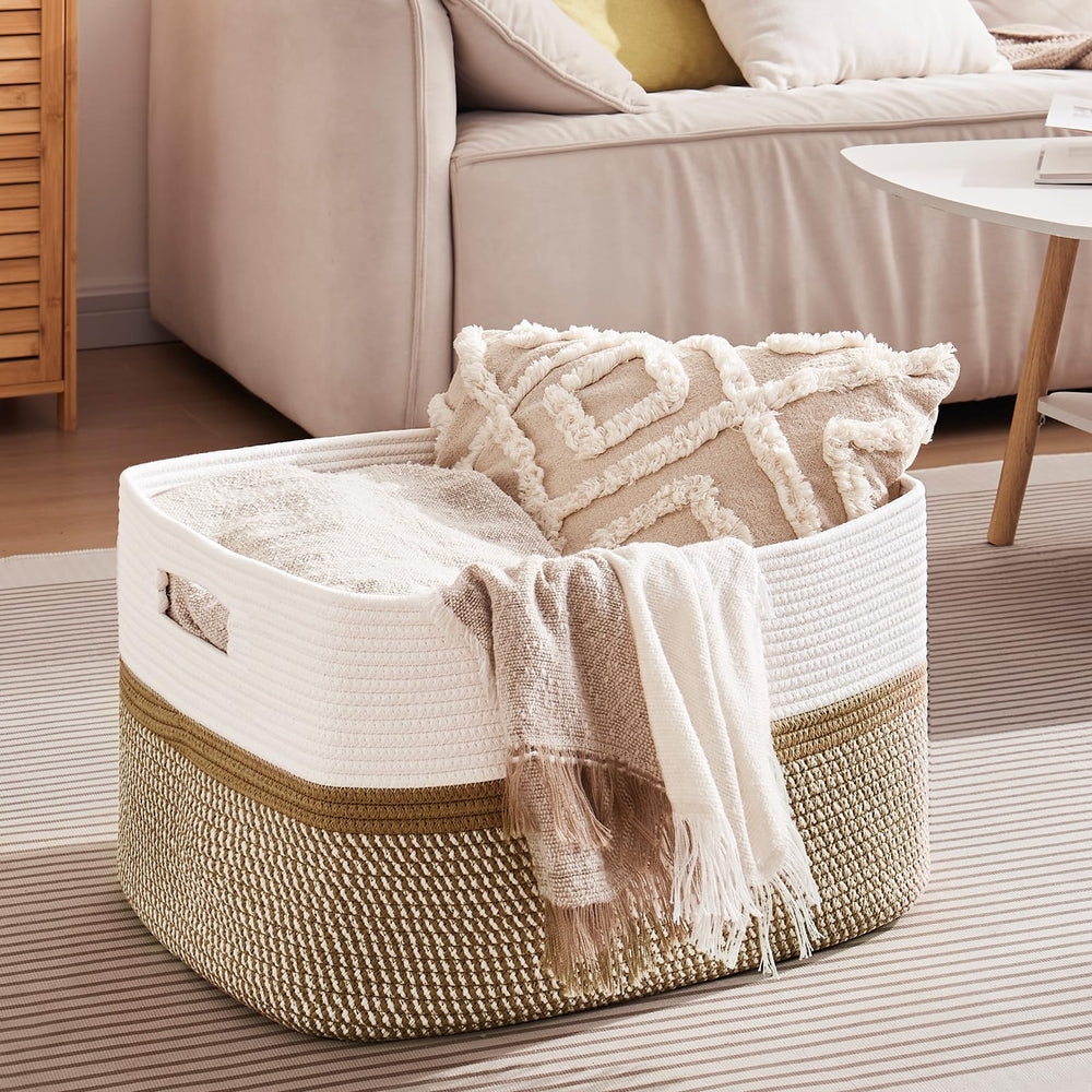 OIAHOMY basket with handles detail reveals reinforced stitching for heavy items.