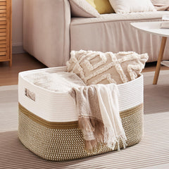 OIAHOMY basket with handles detail reveals reinforced stitching for heavy items.