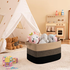 OIAHOMY cotton rope basket ideal for toy storage in a nursery.