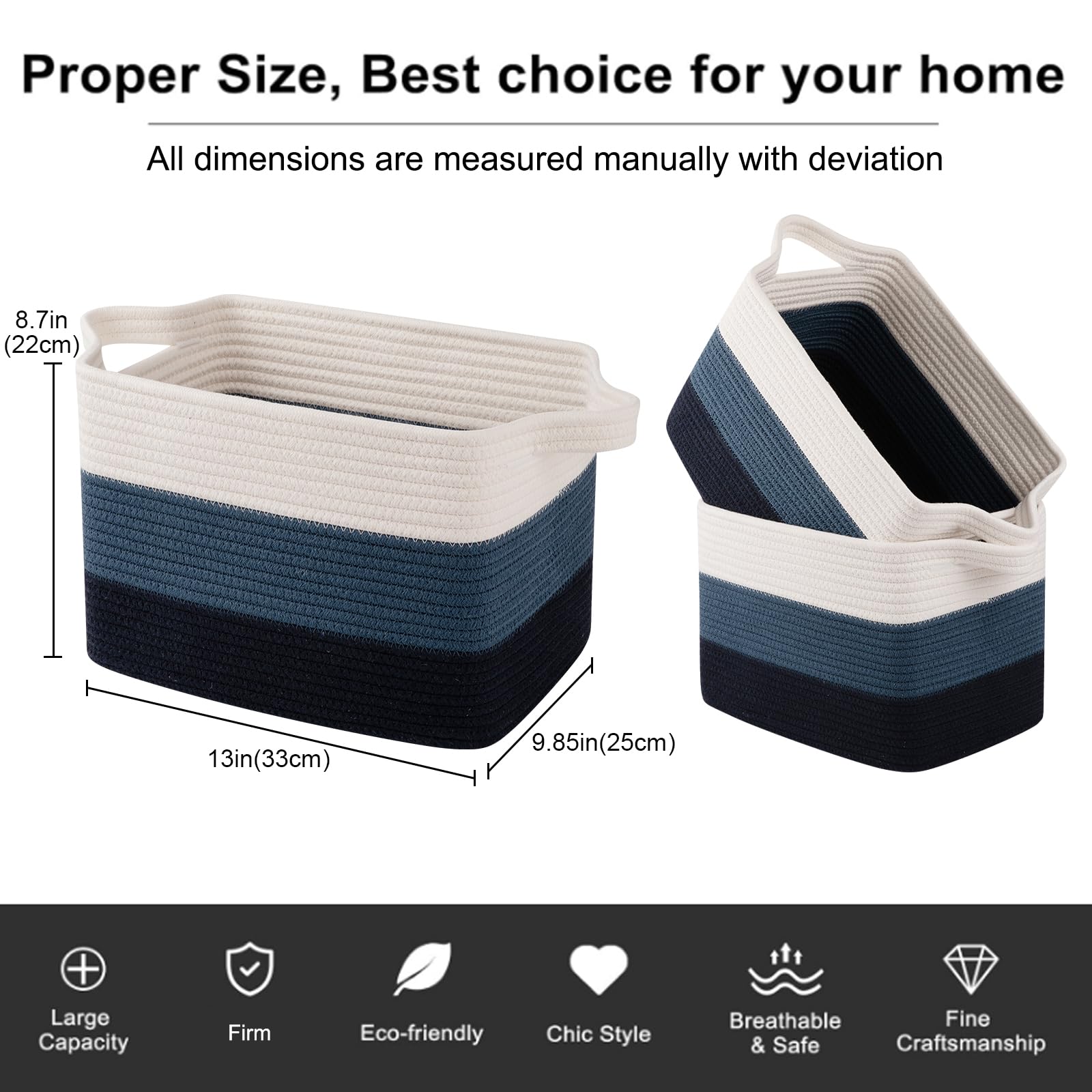 OIAHOMY bathroom storage basket, cotton rope, keeps towels neatly stored.
