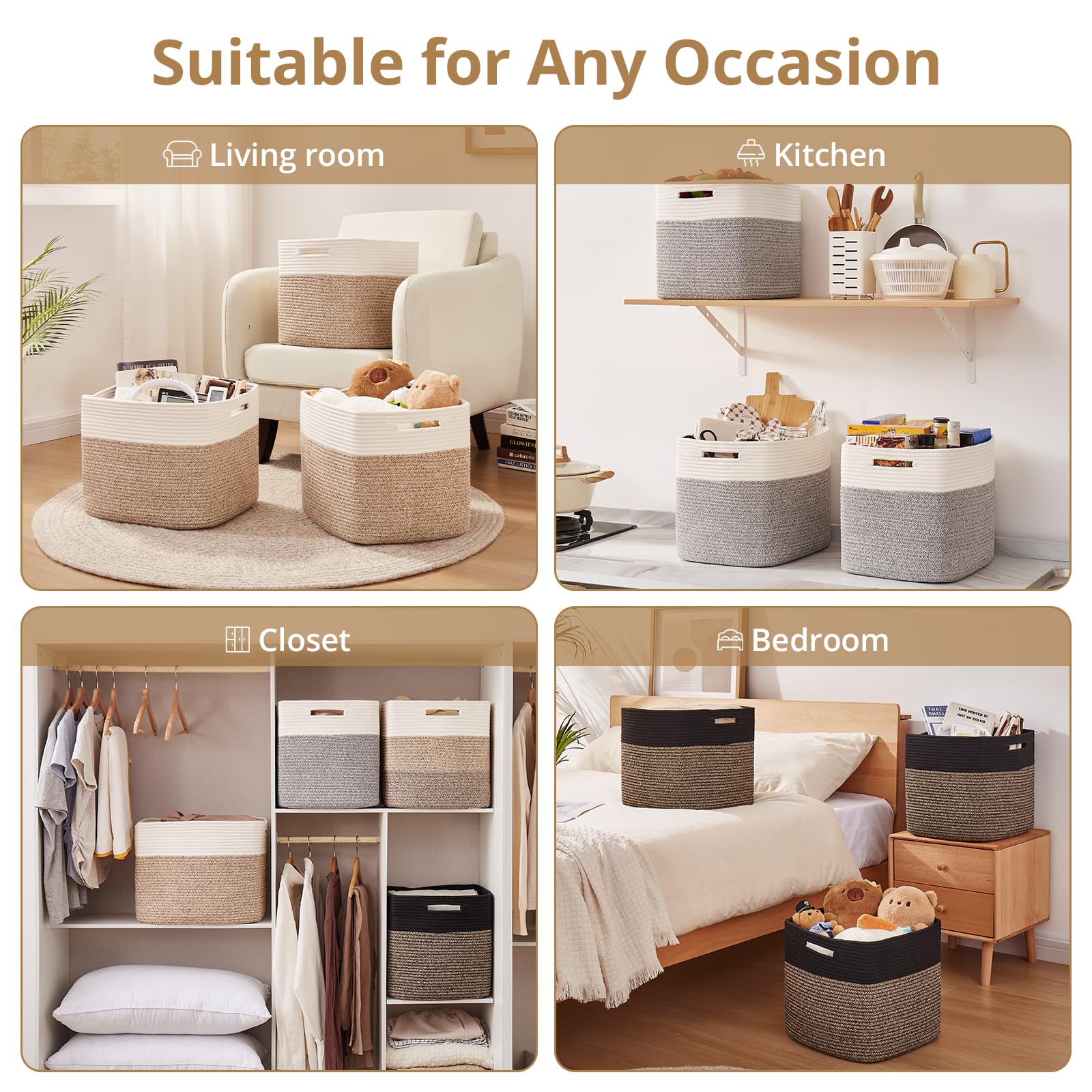 OIAHOMY bedroom closet organizer bin gradient brown.