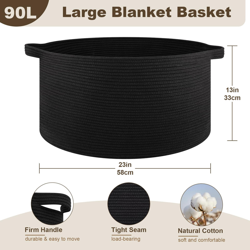 OIAHOMY blanket basket close-up highlighting cotton rope weave