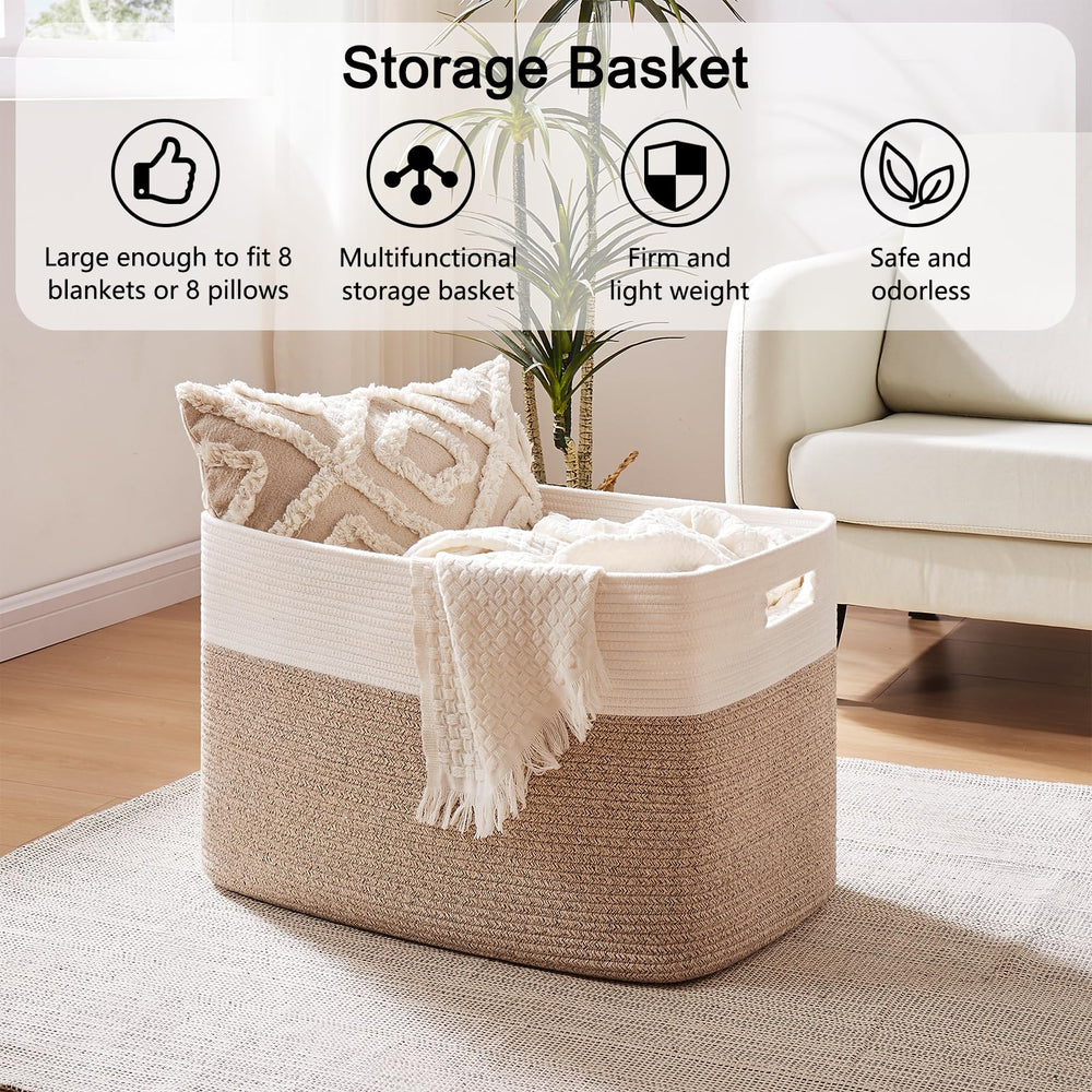 OIAHOMY 108L basket keeps blankets and pillows organized in living spaces
