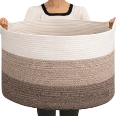 OIAHOMY blanket basket front view in gradient brown for elegant living room storage