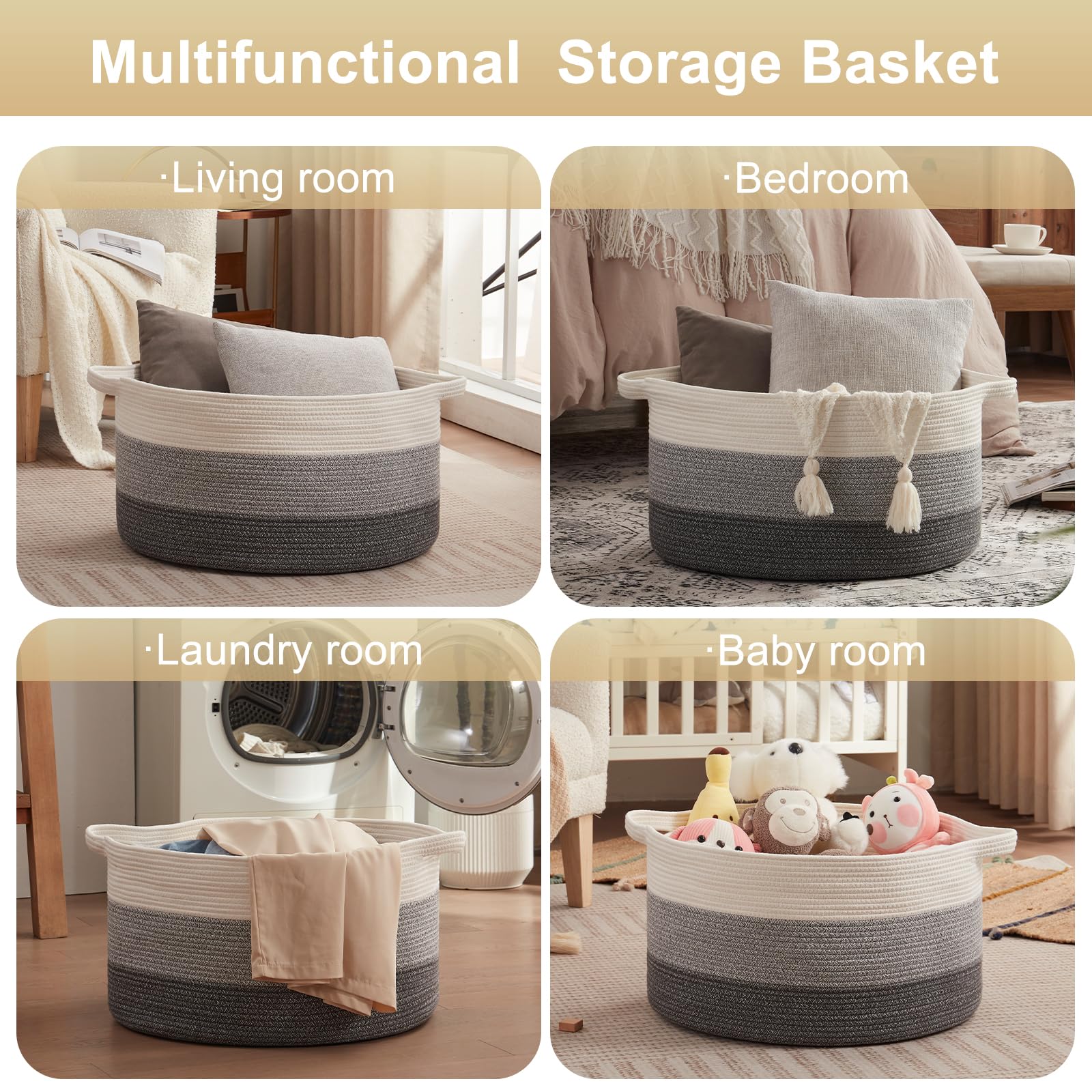 OIAHOMY blanket basket in living room decor with gradient grey