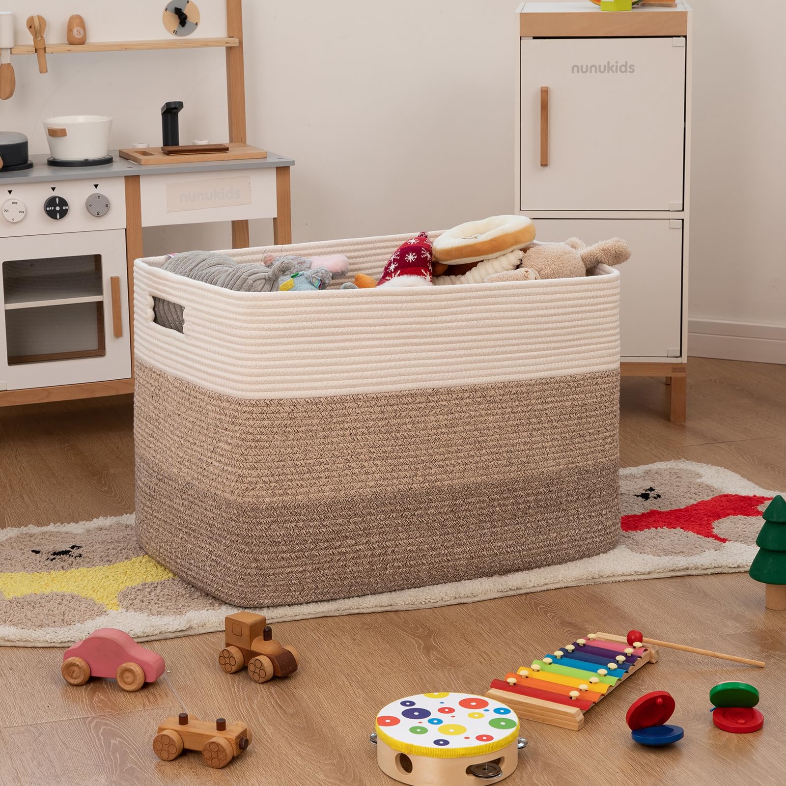 OIAHOMY blanket storage basket in living room setting for organized spaces