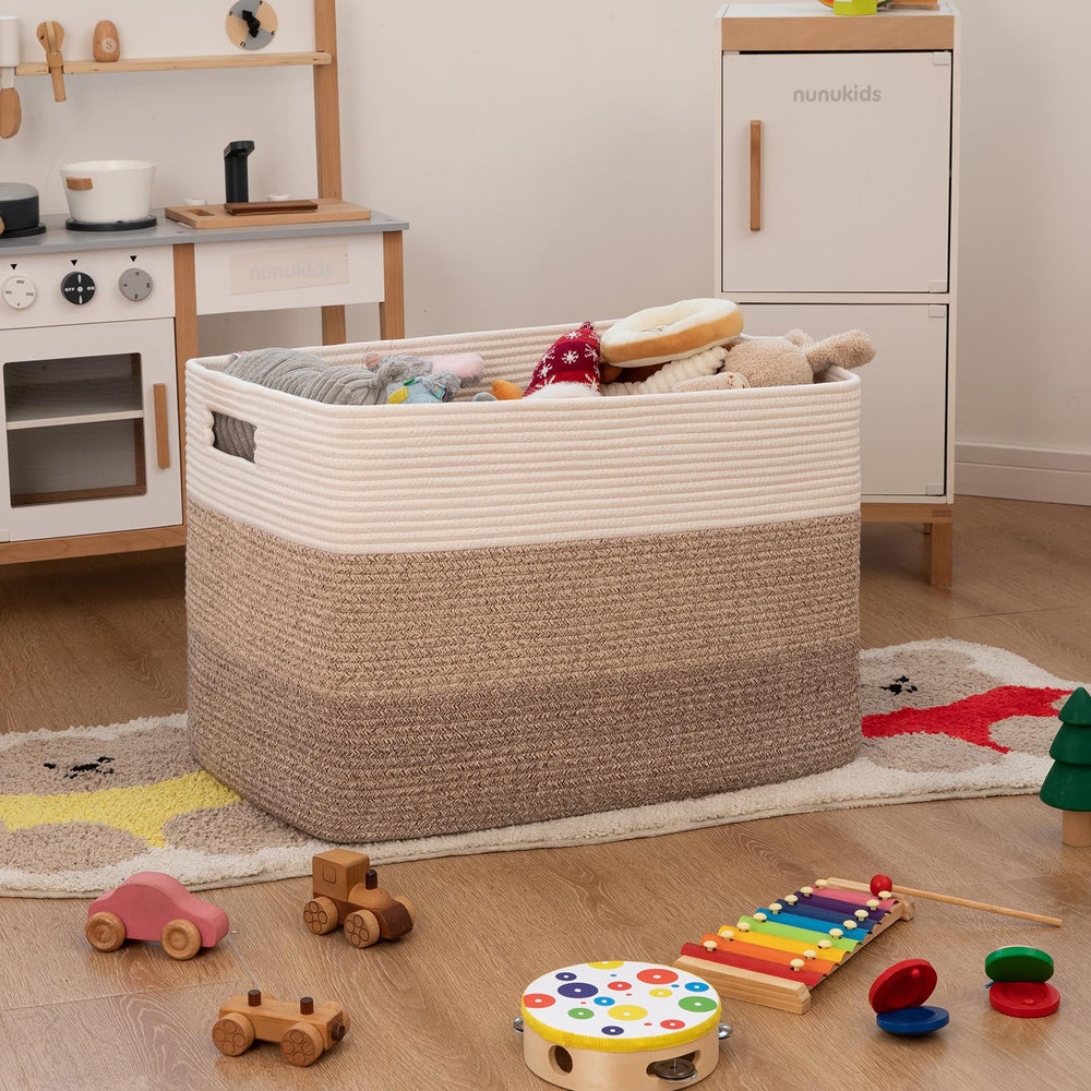OIAHOMY blanket storage basket in living room setting for organized spaces