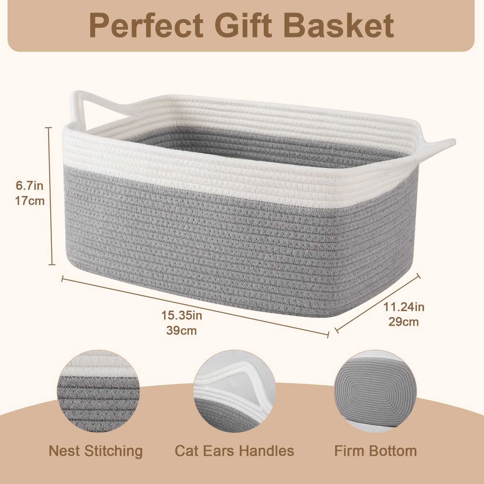 OIAHOMY basket with cat ear handles showing reinforced grip