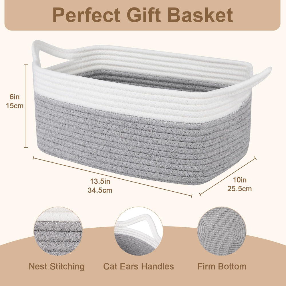 OIAHOMY cat ear handles basket in grey and white, easy carry