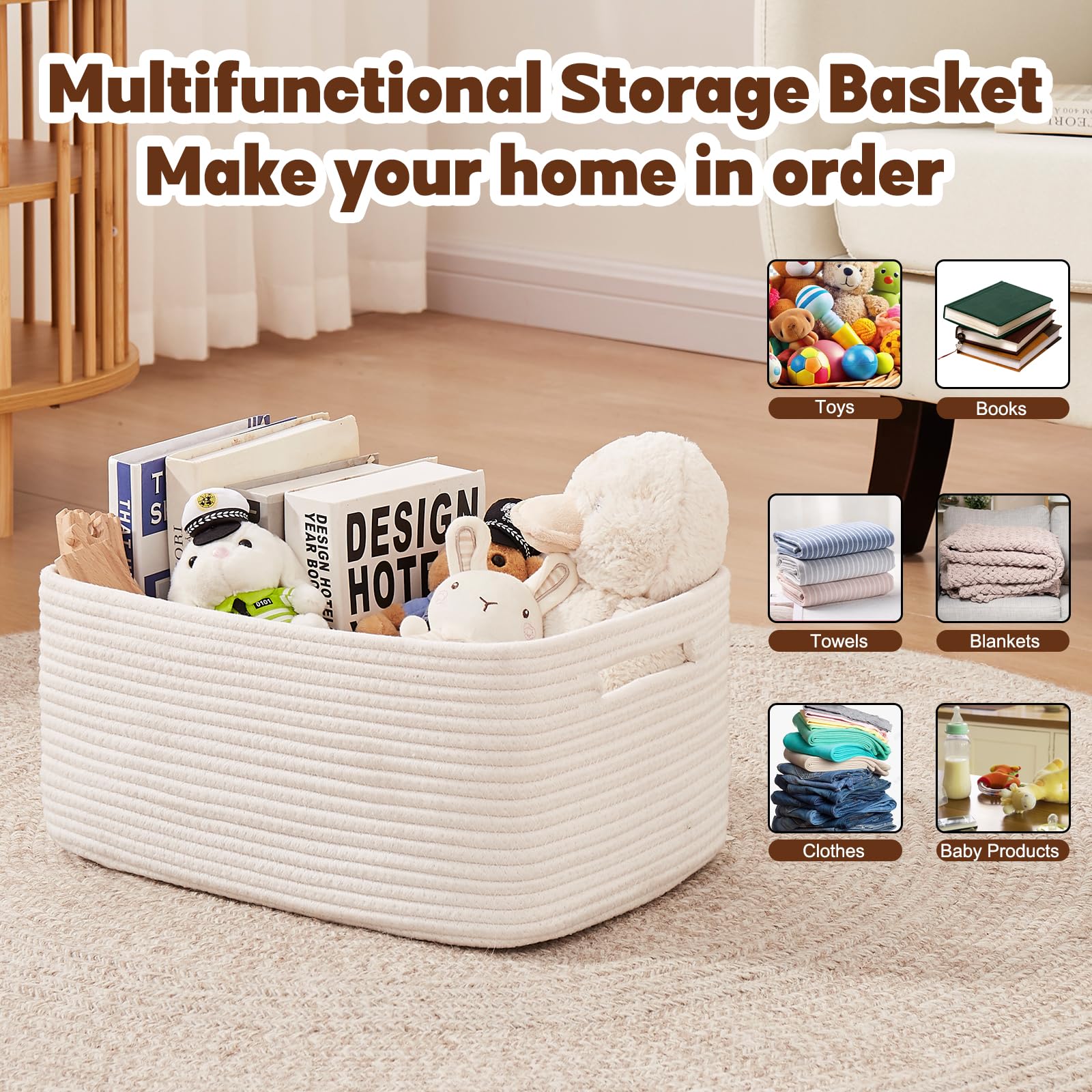 OIAHOMY closet storage basket fits cube shelves with warm texture.