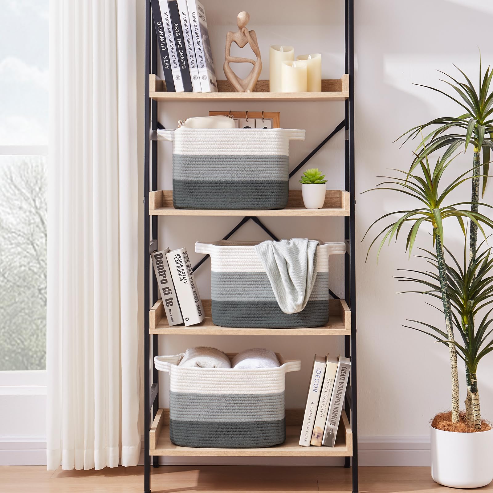 OIAHOMY cotton rope basket gray weave adds soft, stylish organization.
