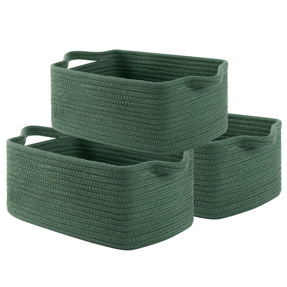OIAHOMY green cotton rope basket front view for compact storage