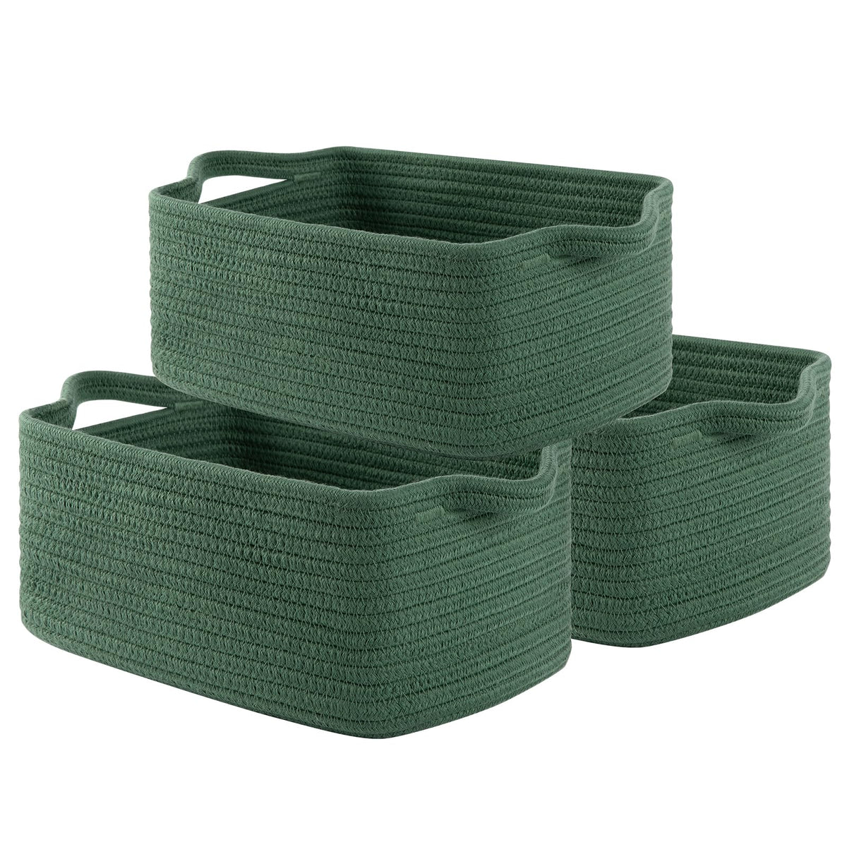 OIAHOMY green cotton rope basket front view for compact storage