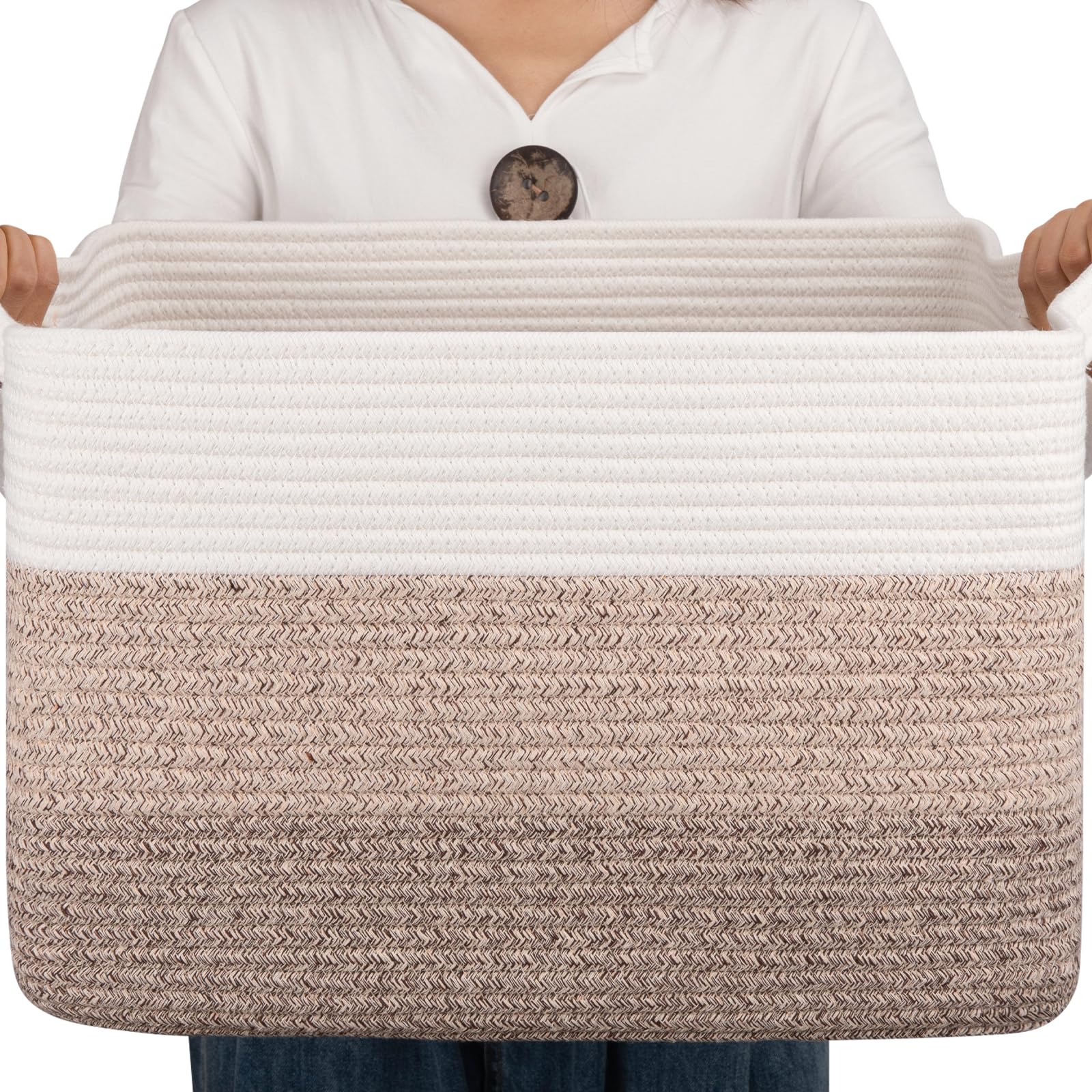 OIAHOMY cotton rope basket rectangle gradient yellow for blanket storage and decor