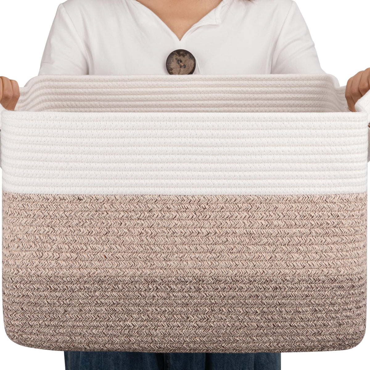 OIAHOMY cotton rope basket rectangle gradient yellow for blanket storage and decor