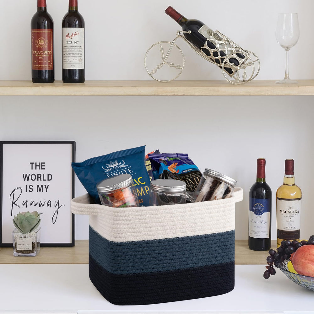 OIAHOMY cotton rope basket for toys, sturdy and gentle on floors.