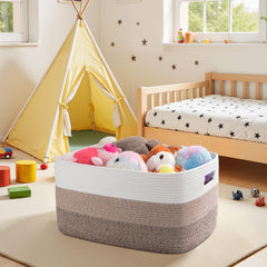 OIAHOMY cotton rope storage basket with handles for simple upstairs-to-laundry transport
