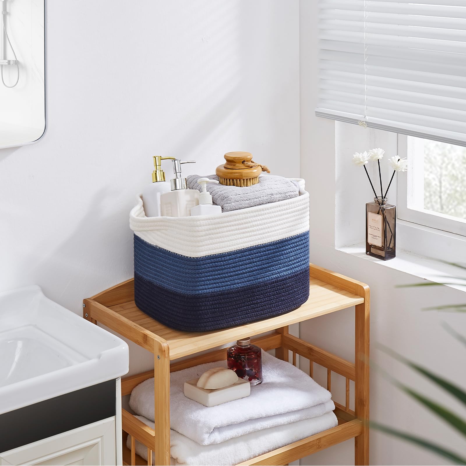OIAHOMY durable cotton rope basket, ideal for towels, blankets, or toys.