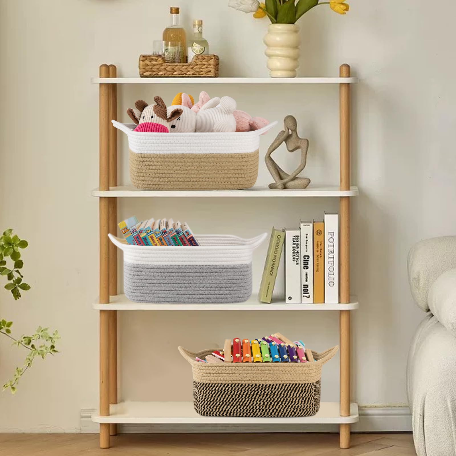 OIAHOMY foldable rope basket keeps shape when filled.