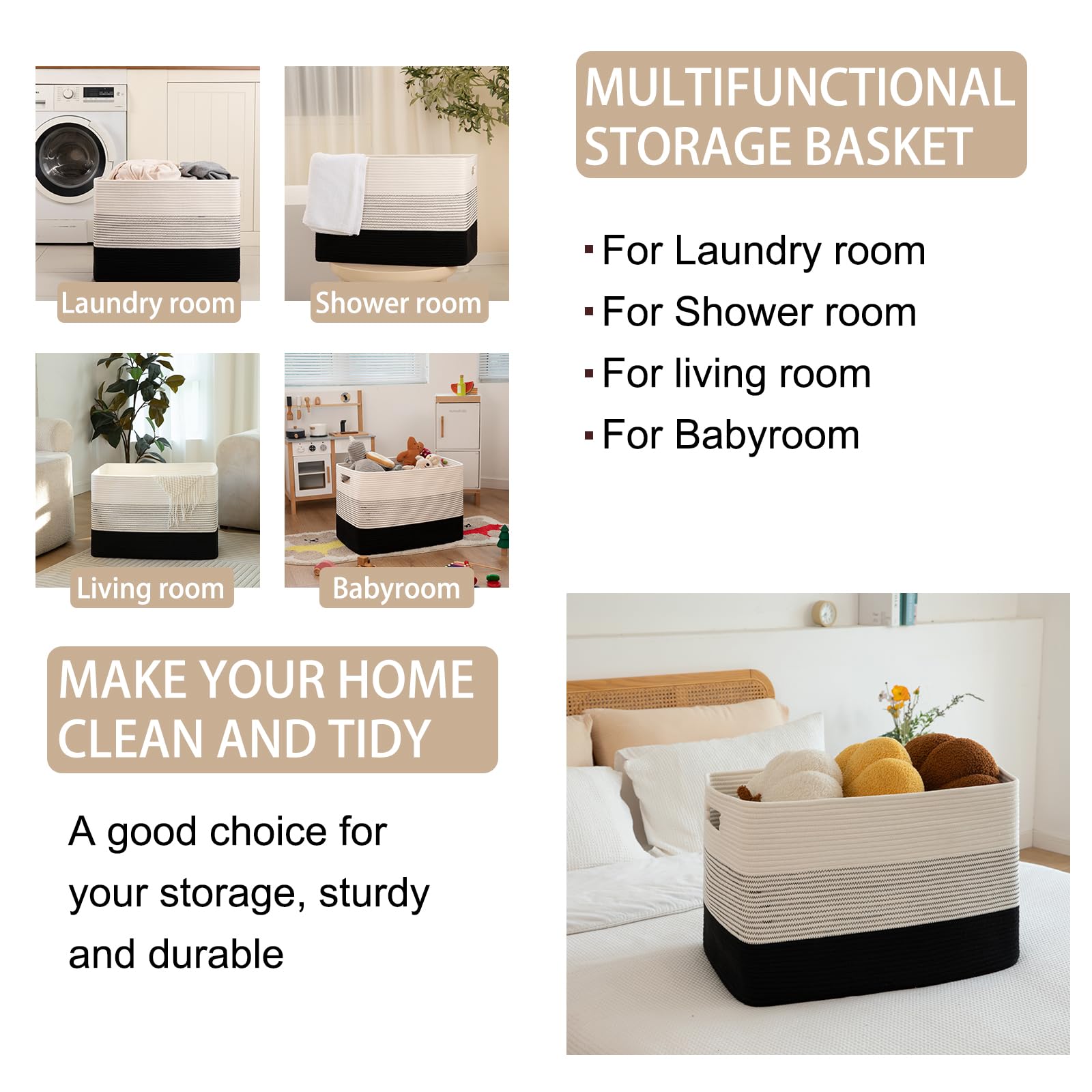 OIAHOMY foldable woven storage basket saving space when not in use