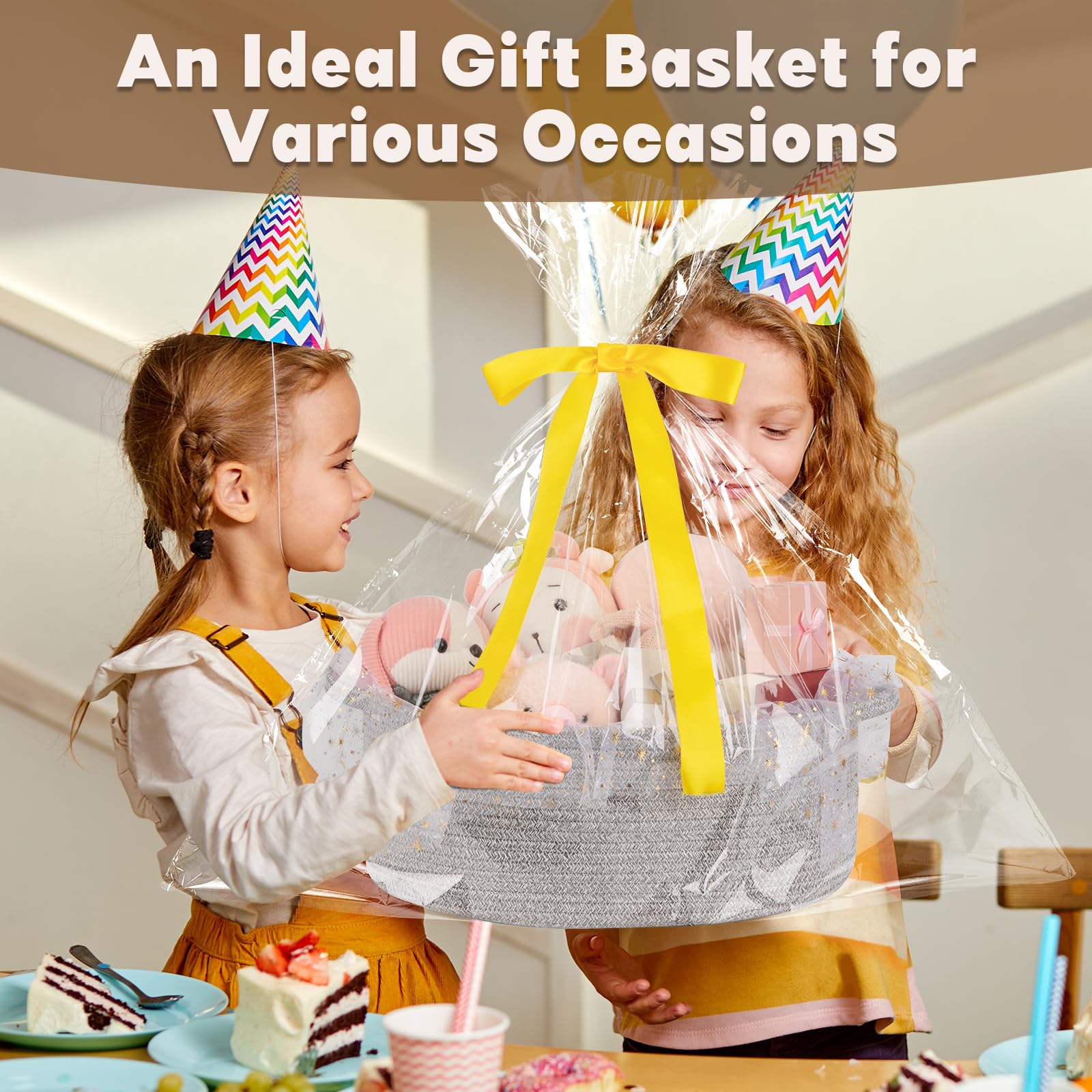 OIAHOMY gift basket made of cotton rope in grey, durable and sturdy