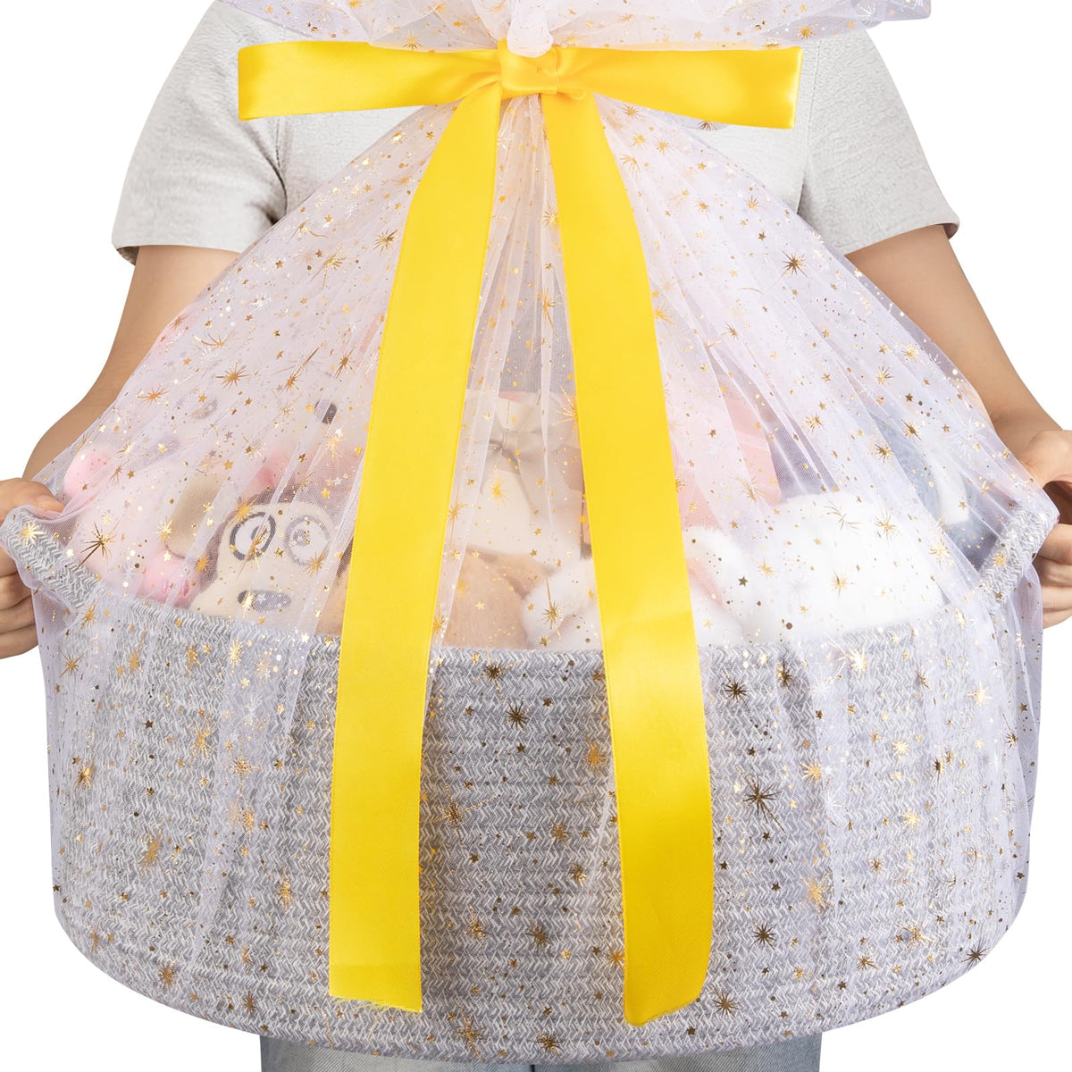 OIAHOMY gift basket empty in grey, spacious storage for toys and towels