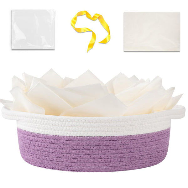 OIAHOMY gift basket empty with handle in lilac shows portable storage versatility.
