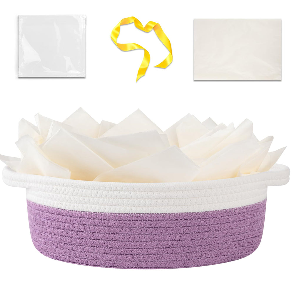 OIAHOMY gift basket empty with handle in lilac shows portable storage versatility.