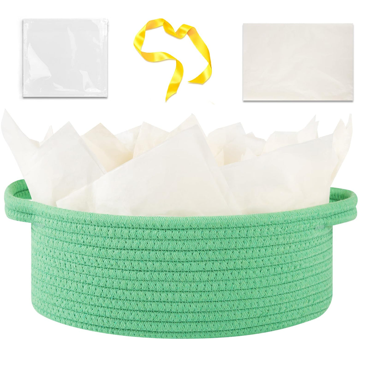 OIAHOMY gift basket with handle in green for easy gifting and display