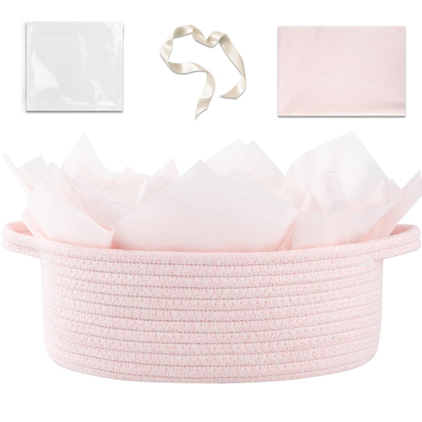 OIAHOMY gift basket with handle in pink, ideal for gifting and display.