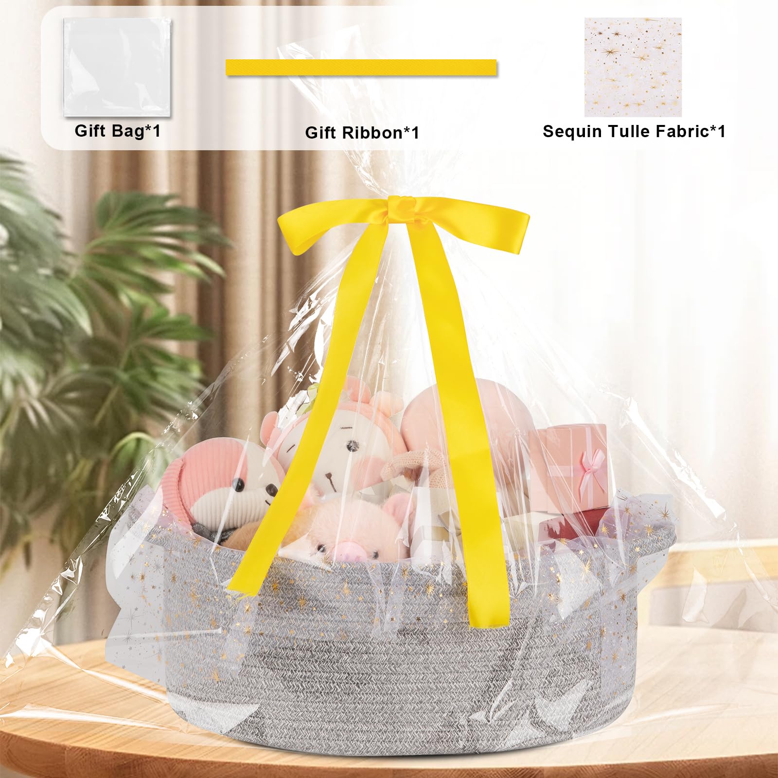 OIAHOMY gift basket with ribbon detail in grey for a polished look