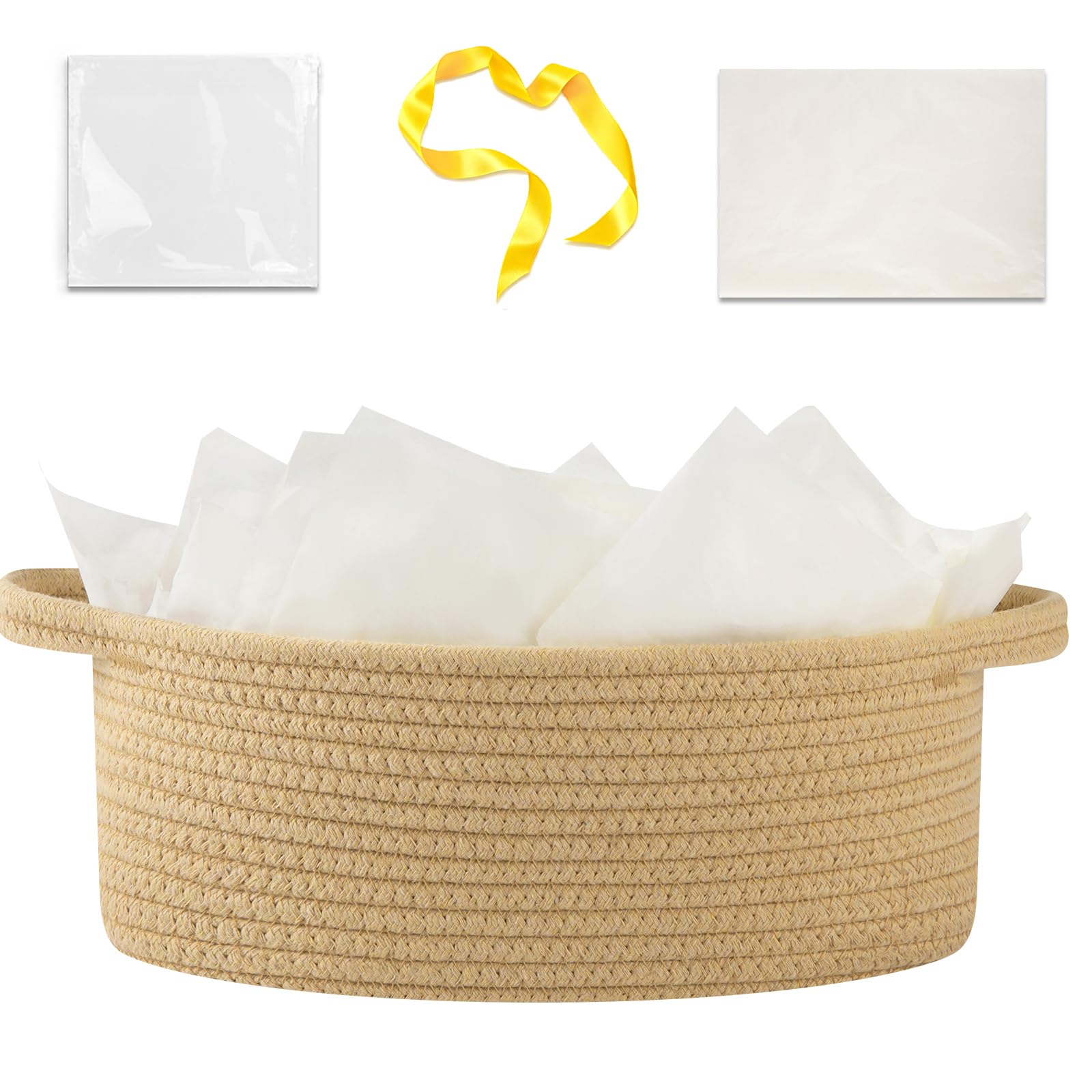 OIAHOMY gift basket with handle in yellow, ideal for birthdays or baby showers.