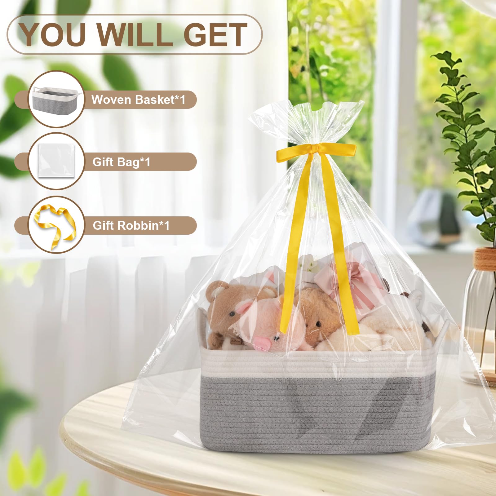 OIAHOMY grey and white basket placed on shelf for decor and storage