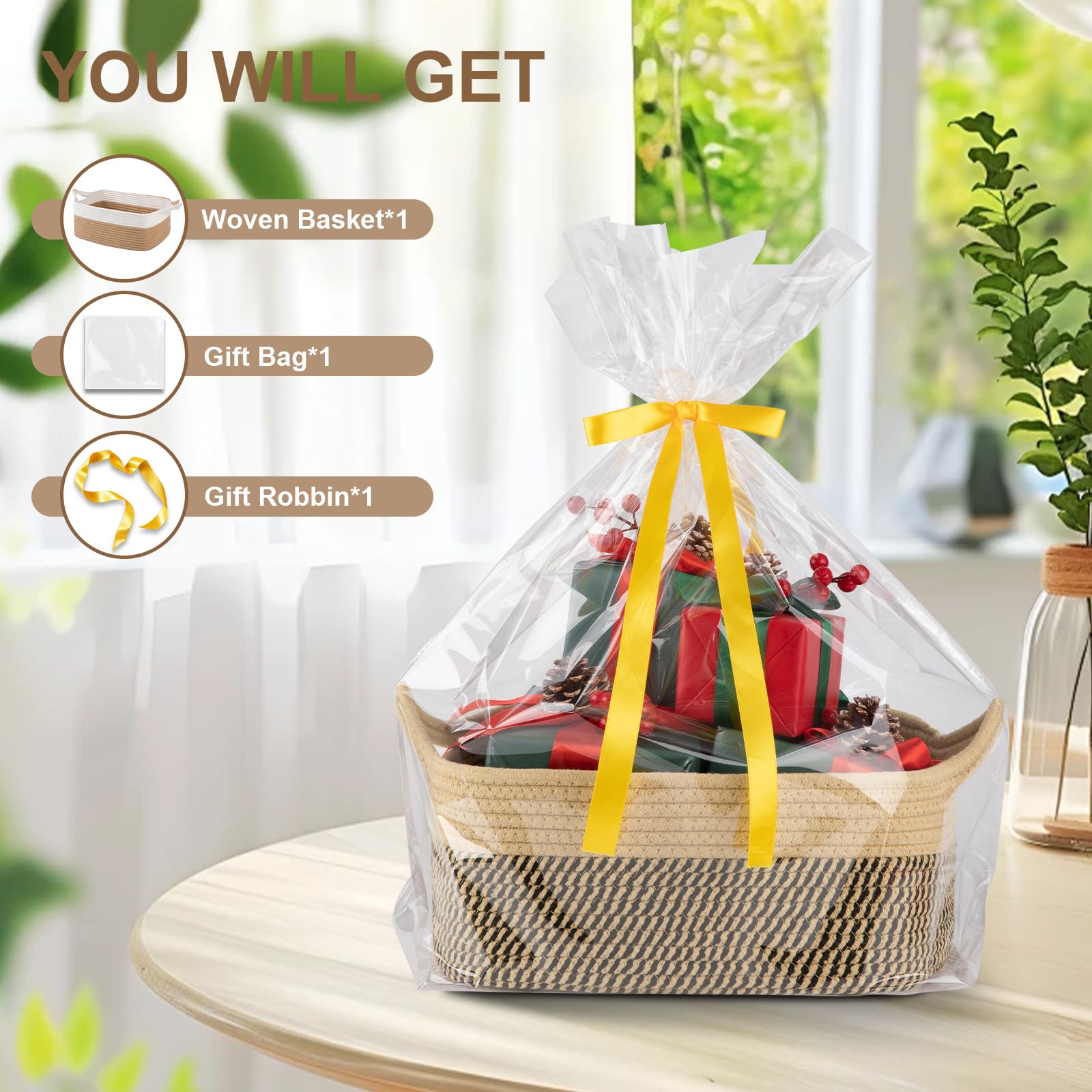 OIAHOMY grey and white woven basket ideal for shelves.