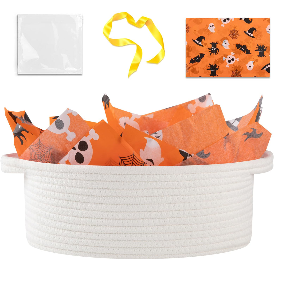 OIAHOMY Halloween basket with handle, ideal for easy gift presentation.