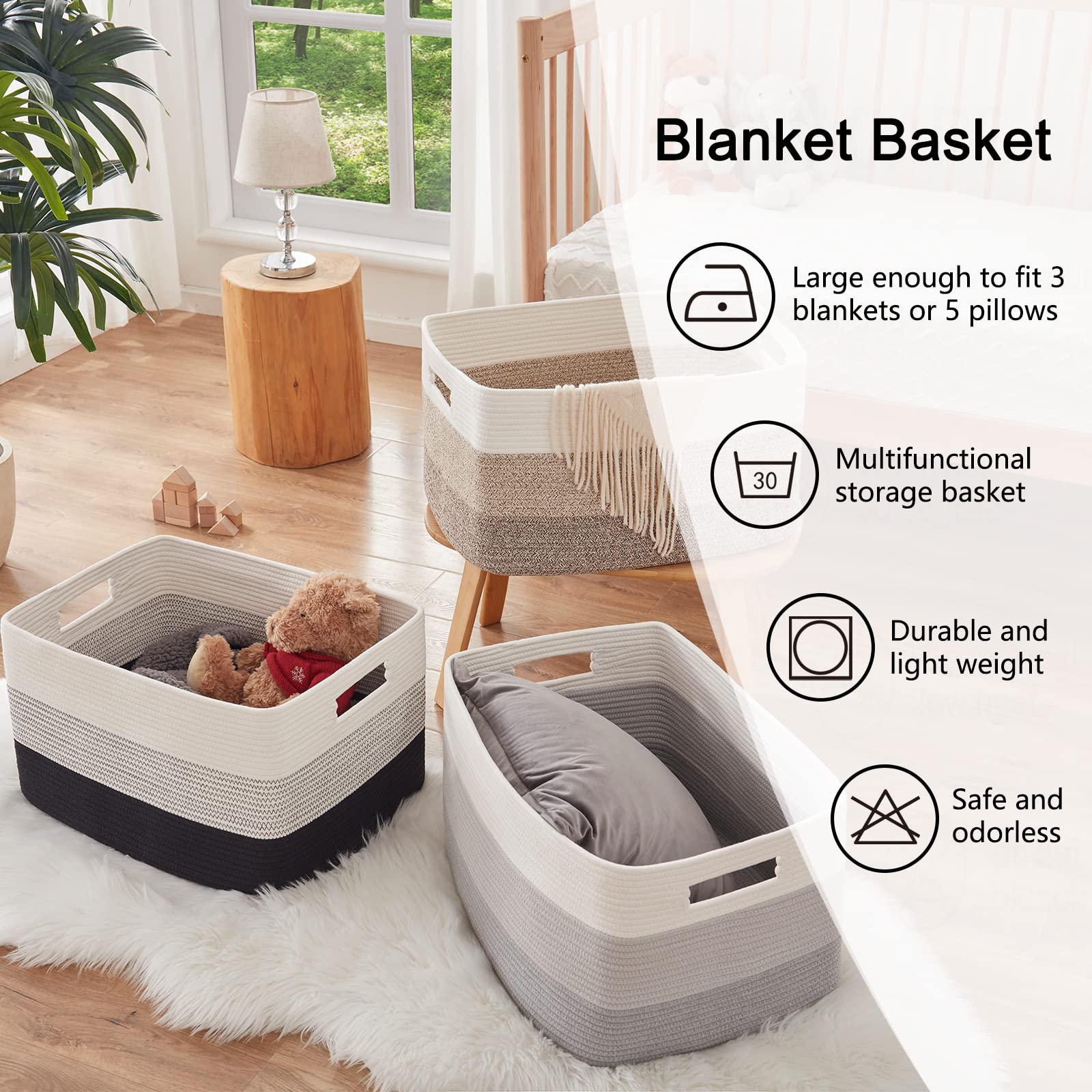 OIAHOMY large capacity basket supports heavy items with reinforced handles.
