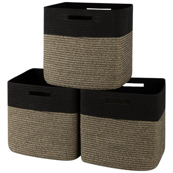 OIAHOMY 13x13 cube bin on shelf with black-mixed-brown weave for tidy storage
