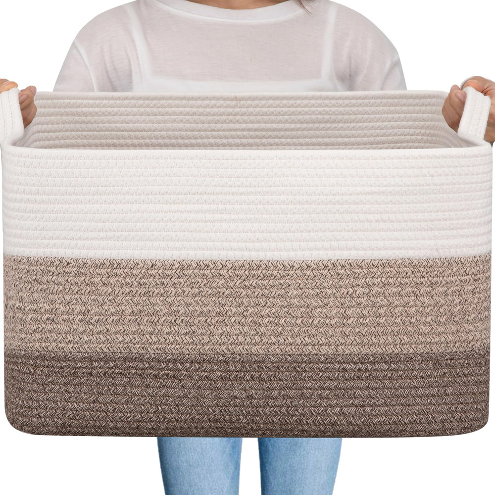 OIAHOMY large gradient brown basket folds neatly for stylish blanket storage.