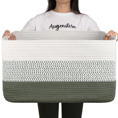 OIAHOMY large blanket basket front view in green and white for nursery storage