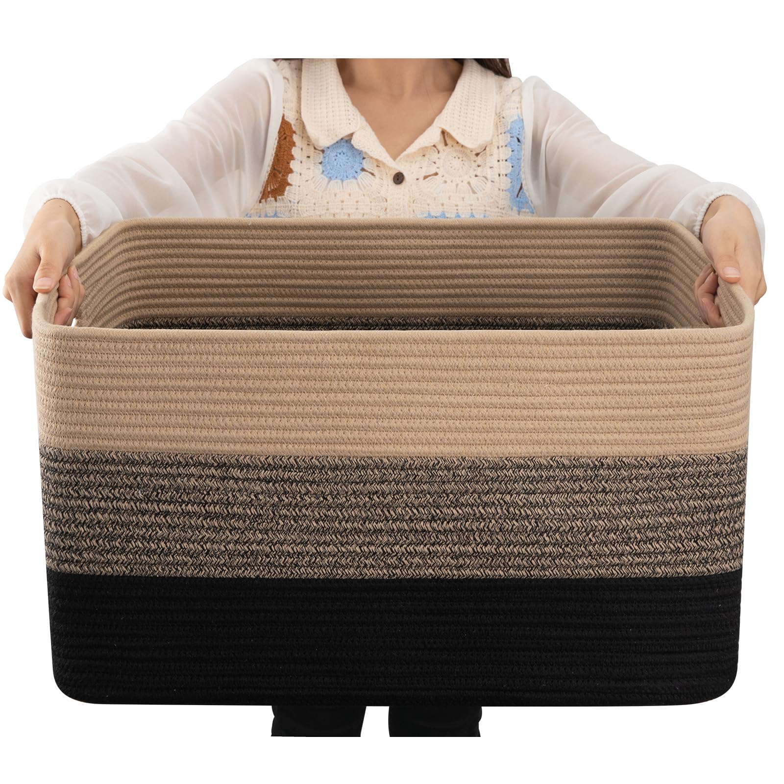 OIAHOMY large blanket basket with rectangular front view, ideal for living room storage.