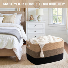 OIAHOMY large blanket basket in living room decor concept.