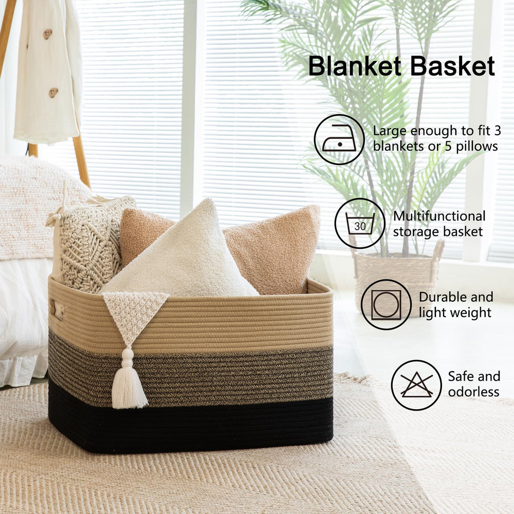OIAHOMY washable cotton rope basket, safe for kids and pets.