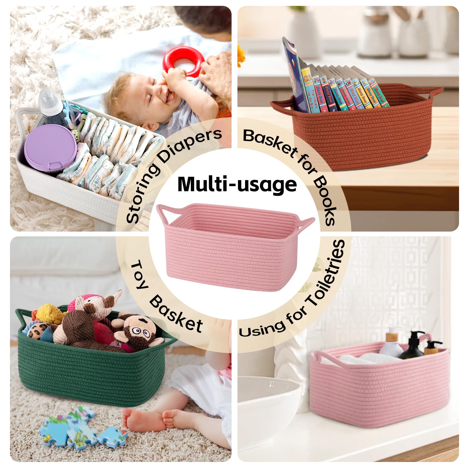 OIAHOMY nursery storage basket holds diapers and books neatly.