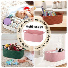 OIAHOMY nursery storage basket holds diapers and books neatly.