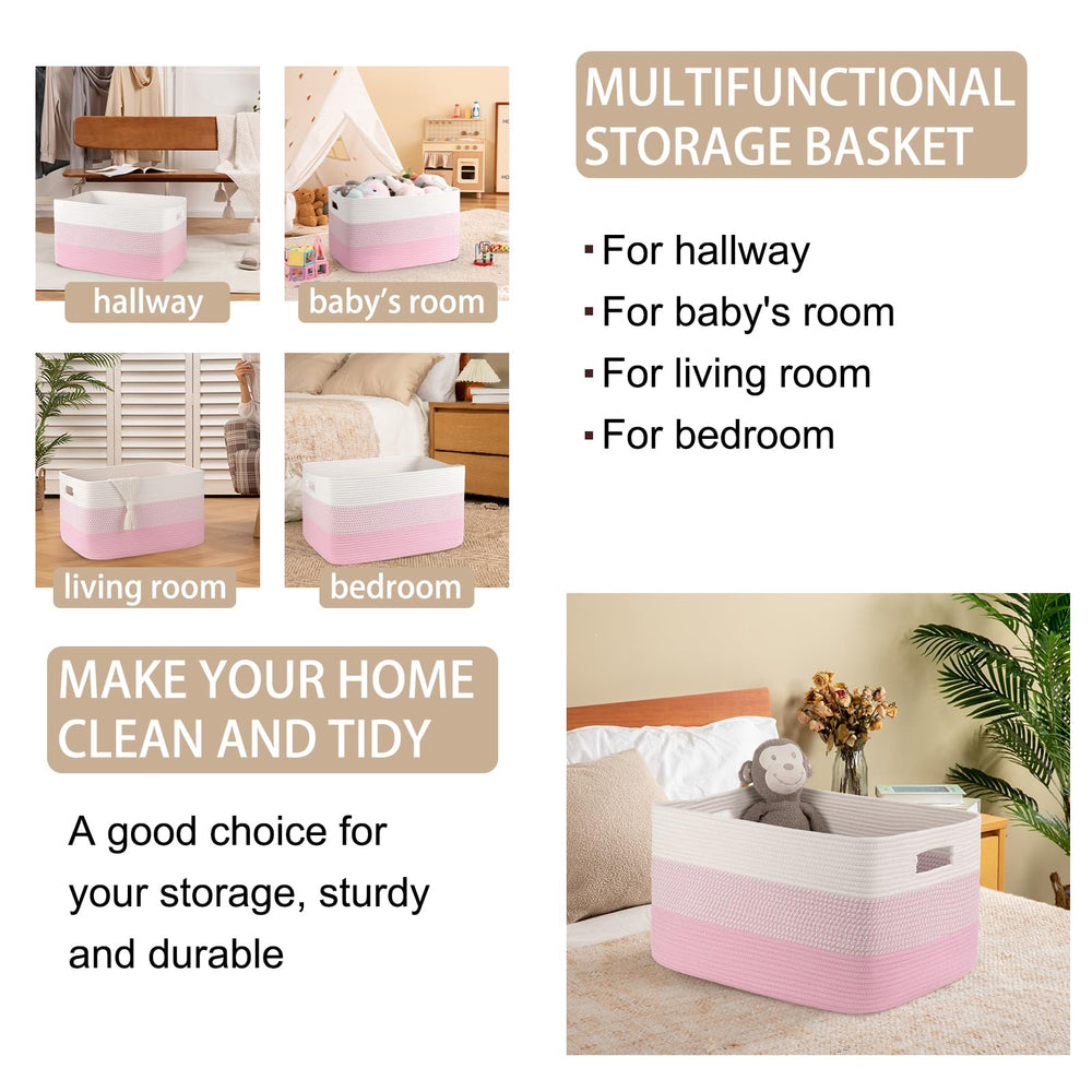 OIAHOMY nursery storage basket pink-white keeps blankets and toys organized