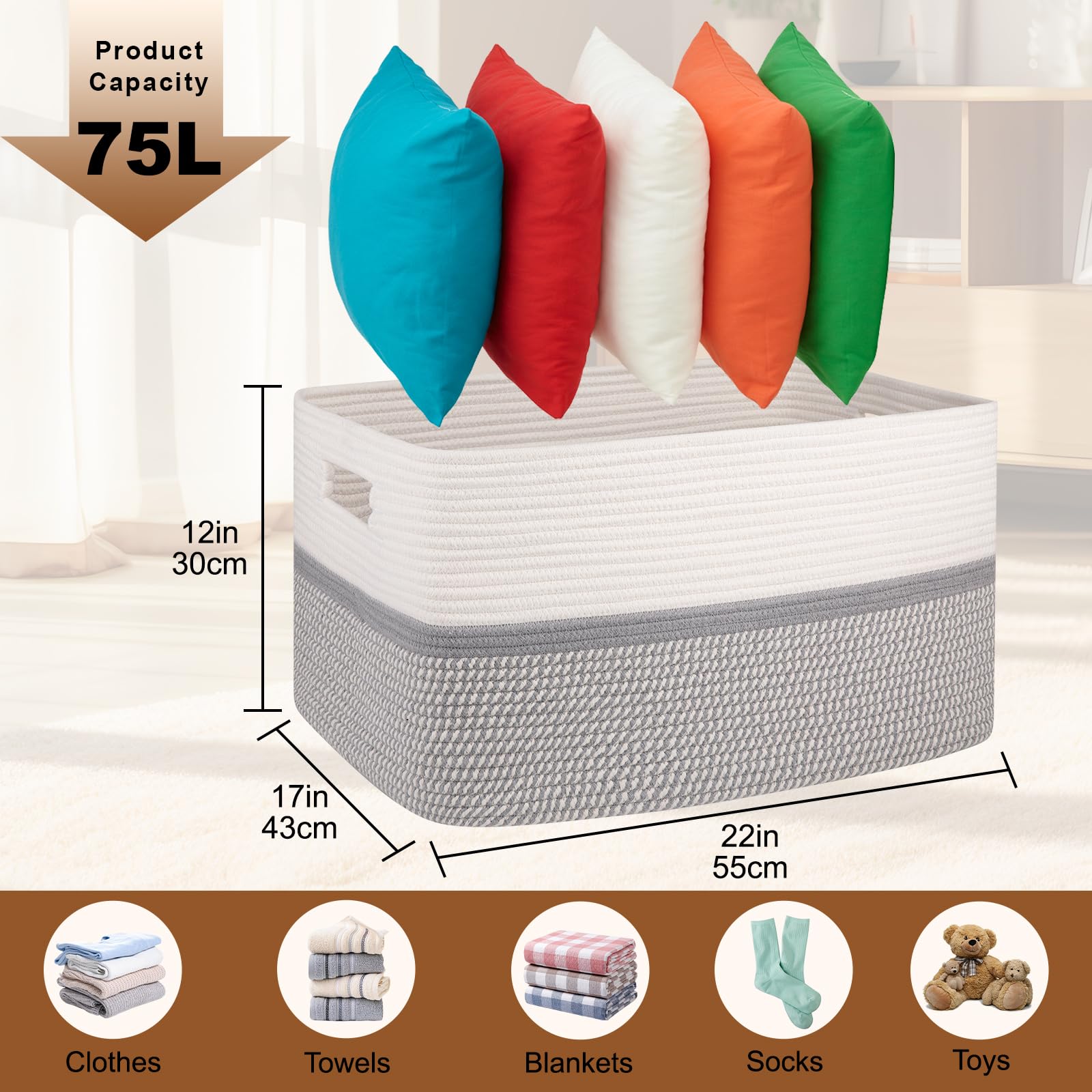 OIAHOMY rectangle basket with reinforced handles for heavy items