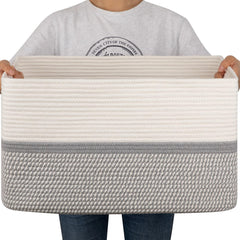 OIAHOMY rectangle blanket basket in gray and white for living room storage