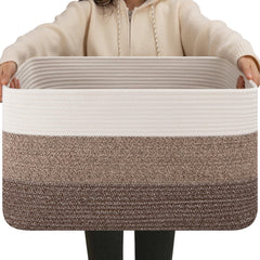 OIAHOMY rectangle blanket basket in living room for blankets and throws.
