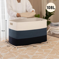 OIAHOMY rectangle basket close-up shows durable cotton rope, safe for homes with kids.